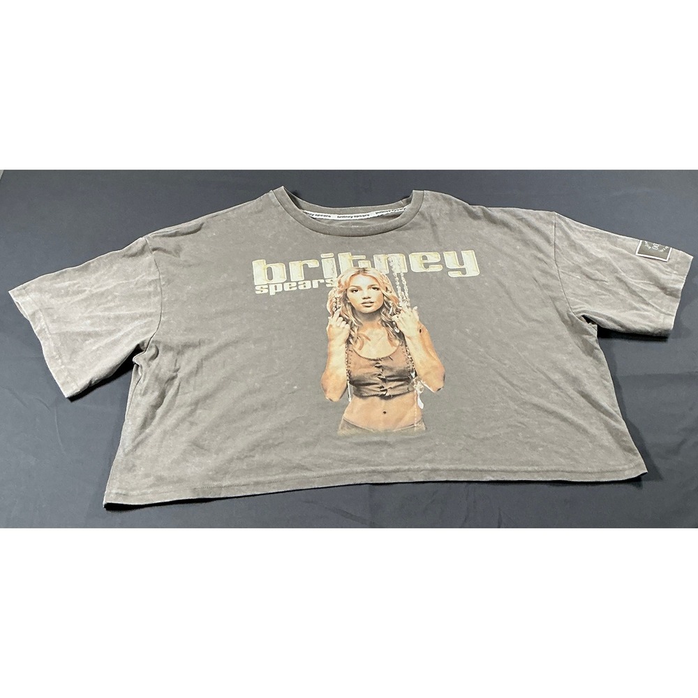Britney Spears Khaki Mineral Wash Graphic Crop Shirt XL Oops Tour 2000 LFZ2601FS